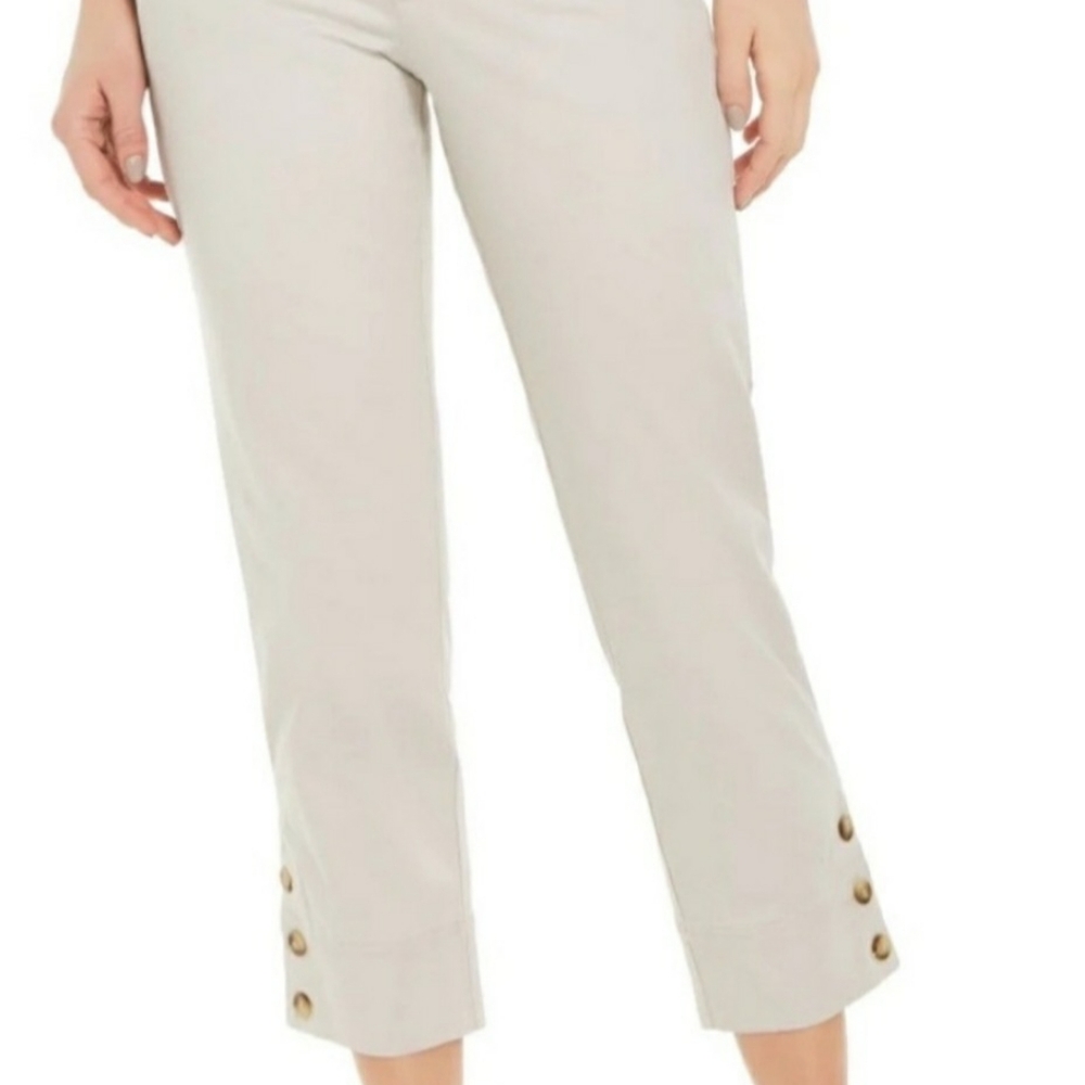 Charter Club Women's Button Cuff Tummy Control Capri Pants Beige